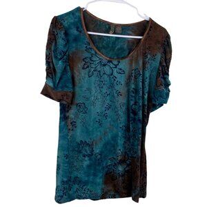 Sere Nade Top Semi Sheer Velvet Burnout Blue Brown Sz L Forest Fairy Whimsigoth